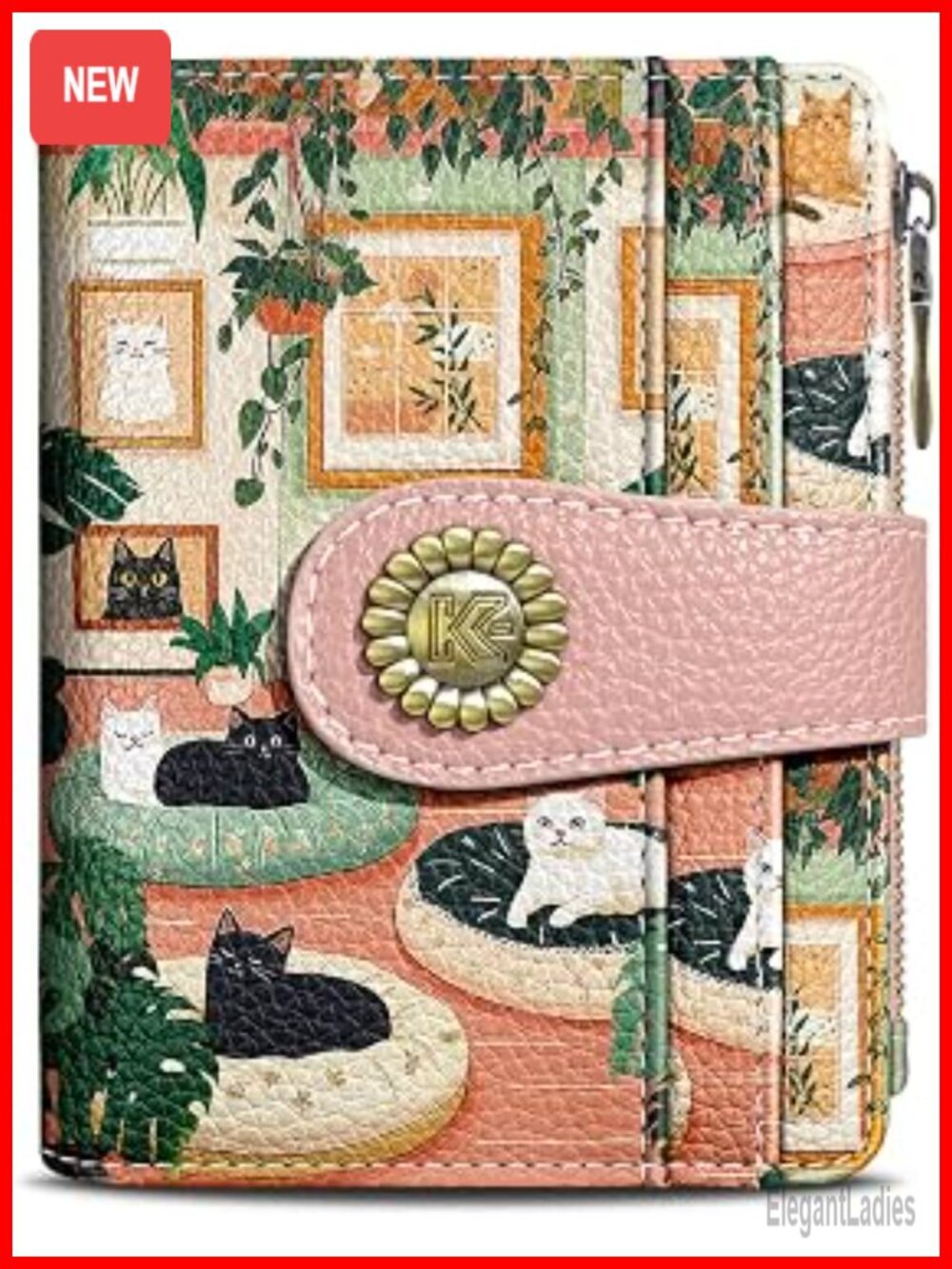 Bifold Wallet with Cute Cats RFID Blocking 10 Card Slots Zipper Coin Pocket PU